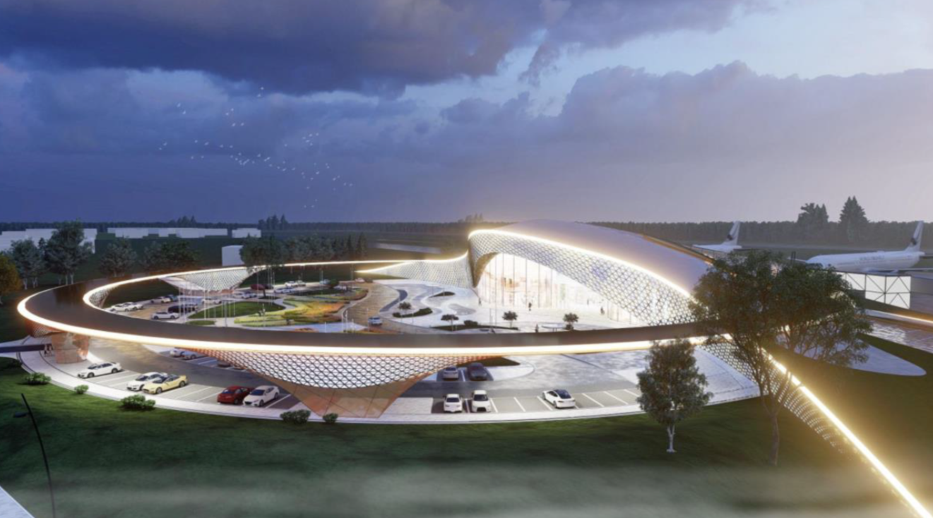 Здание обновленного аэропорта Ярославль будет представлять собой светящееся золотое кольцо
